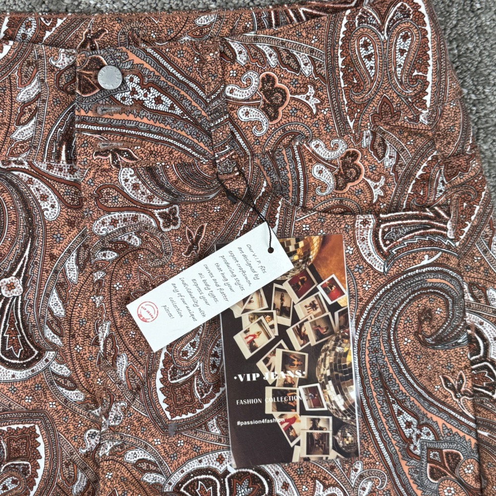 VIP Jeans Paisley Flare Pants Womens 15/16 Brown NWT Y2K Boho Stretch